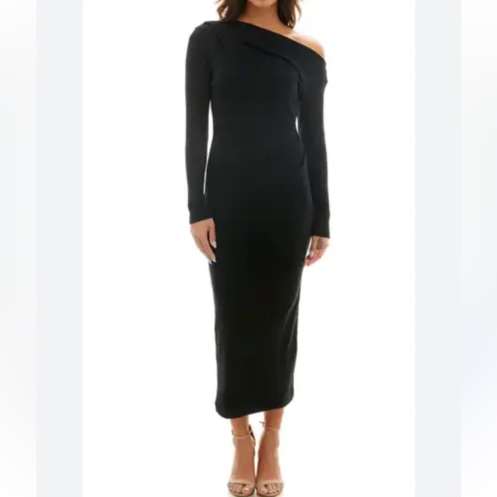 Astr the label long side rushed side long sleeve dress